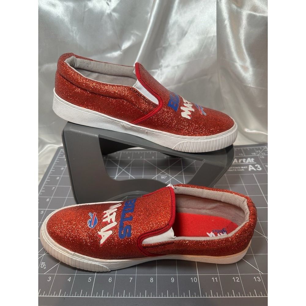 Women's FOCO Buffalo Bills Mafia Babes Sneakers Size 9 Red Canvas Glitter Shoes